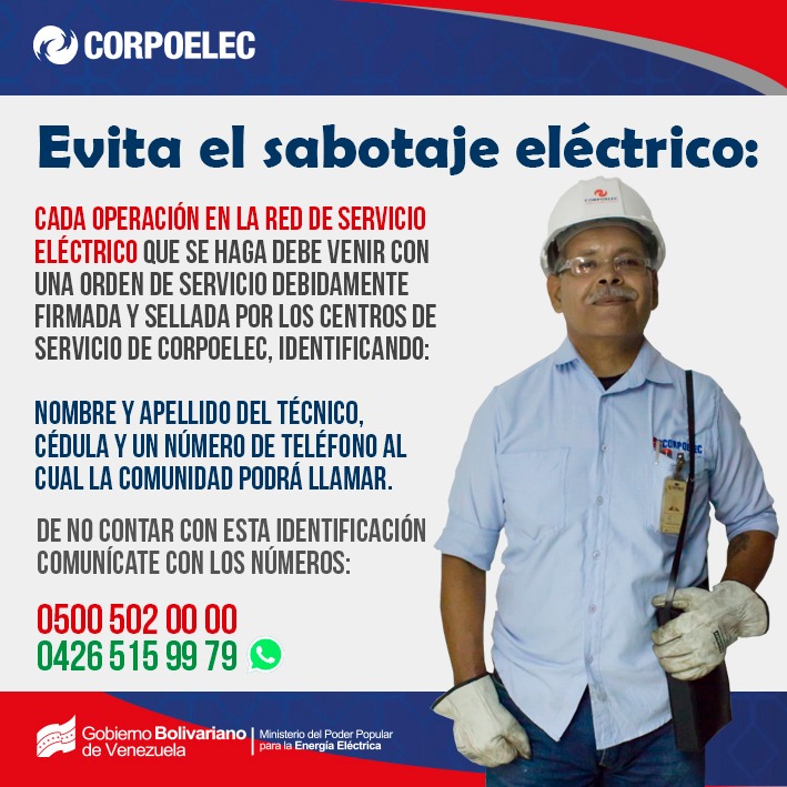 Stephanisartory's tweet photo. En @CORPOELECinfo se informa que el personal que va a las comunidades, debe llevar una orden de servicio, debidamente firmada y sellada por los centros de servicio, identificando: 

✅Nombre y apellido del técnico 
✅C.I. 
✅Número de teléfono al cual la comunidad podrá llamar. https://t.co/D9byDnSjeC