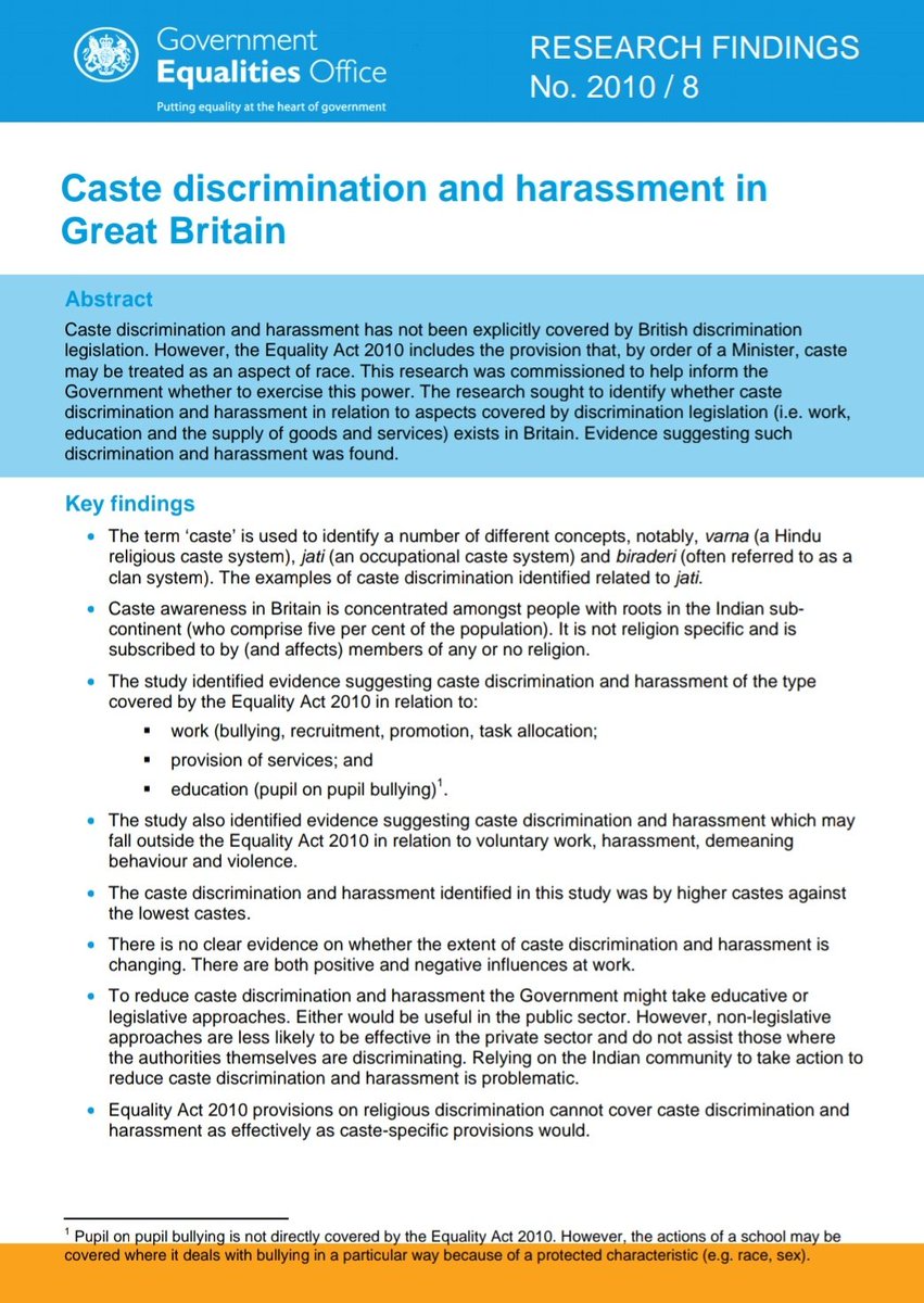 Next stop is the United Kingdom.Caste discrimination in the UK Had gotten so bad at one point that the UK govt had to conduct a research in order to look into the possibility of bringing in a specific legislation against caste discrimination.