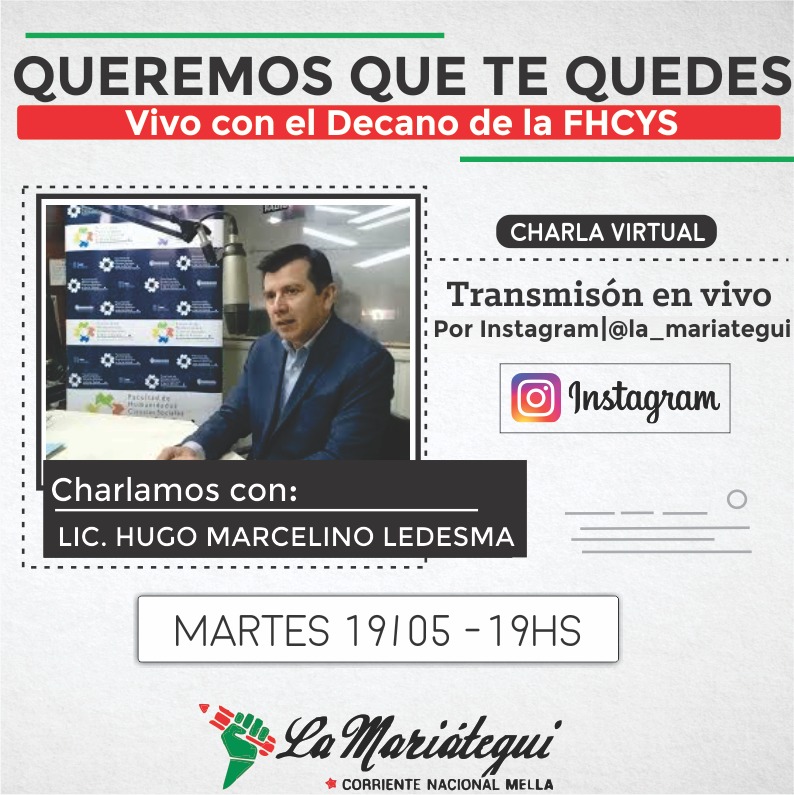 lamariategui's tweet photo. :: QUEREMOS QUE TE QUEDES ::

Éste Martes 19/05 a las 19hs, vamos a estar charlando en VIVO con el Decano de nuestra Facultad, Lic. Marcelino Ledesma.

Sabemos que desde que arrancó el Aislamiento Social, Preventivo y Obligatorio, las modalidades de nuestras cursadas cambiaron... https://t.co/XygtbKtO2Q