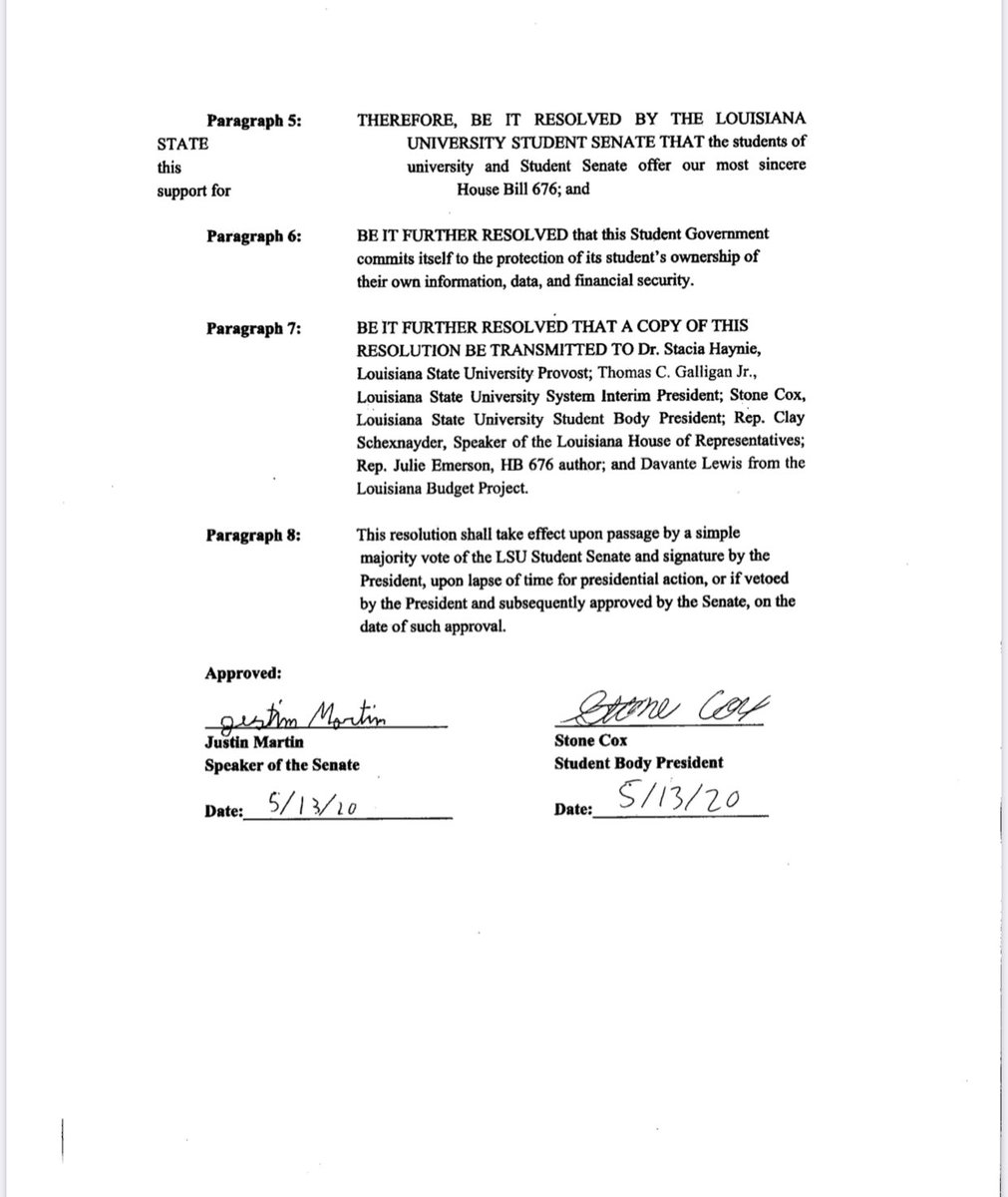 lsusgprez's tweet image. LSU Student Government proudly supports House Bill 676 by @JulieEmerson which prevents Louisiana’s public colleges and universities from withholding a student’s transcript due to outstanding fees. #FreeTheTranscripts #GeauxTigers