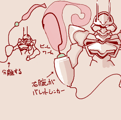 外出自粛で小樽に釣りに行けないので以前考えてた「ルアー釣りがテーマの巨大ロボットもの」のデザインをさくっとラフってみた('・ω・`) 