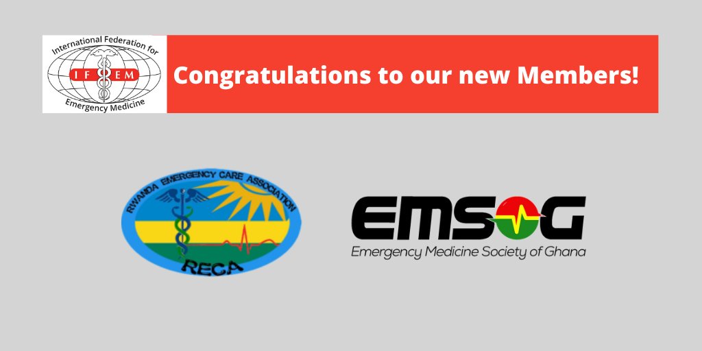 Congratulations to our new Members! 

Emergency Medicine Society of Ghana <a href="/emsoGH/">Emergency Medicine Society of Ghana-EMSOG</a>

Rwanda Emergency Care Association <a href="/RECA_RWANDA/">RwandaEmergencyCare</a>

Welcome to the Federation and thank you for everything you're doing to advance emergency medical care and change people's lives.