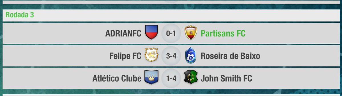 ligatopelevenbr's tweet photo. Rodada #3 Felipe FC sofre a segunda derrota, @partisansfc emplaca sua vitória e John Smith FC segue invicto e na liderança 👏🏽
#topeleven #TopEleven10Years #copatopelevenbrasil https://t.co/SNVOWnnduj