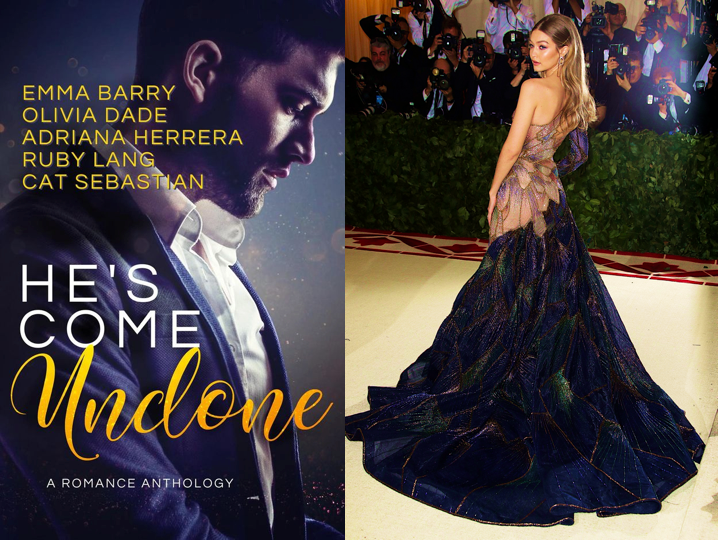 He's Come Undone by  @AuthorEmmaBarry  @OliviaWrites  @ladrianaherrera  @RubeLang and  @CatSWrites as Gigi Hadid in Versace (2019)  #RomanceCoversAs