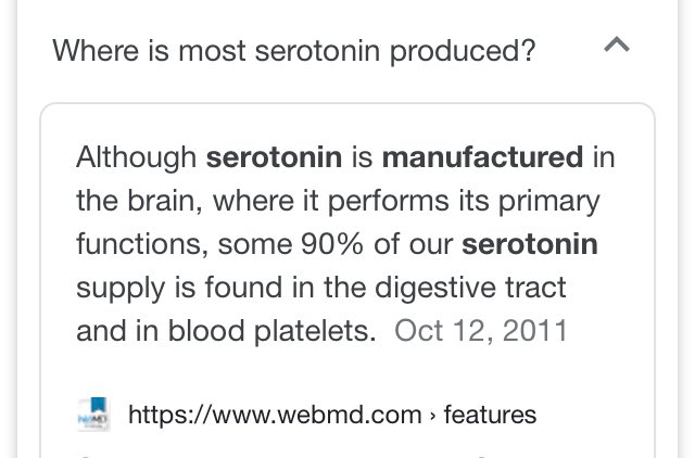 Serotonin & Digestion The Gut is known as our 2nd brain & has more nerves than our spinal cord! That’s why the gut is so critical to our mood & overall health. A problem with digestion/absorption/serotonin leads to many problems!“Go with your gut!”“YOU ARE WHAT YOU EAT”