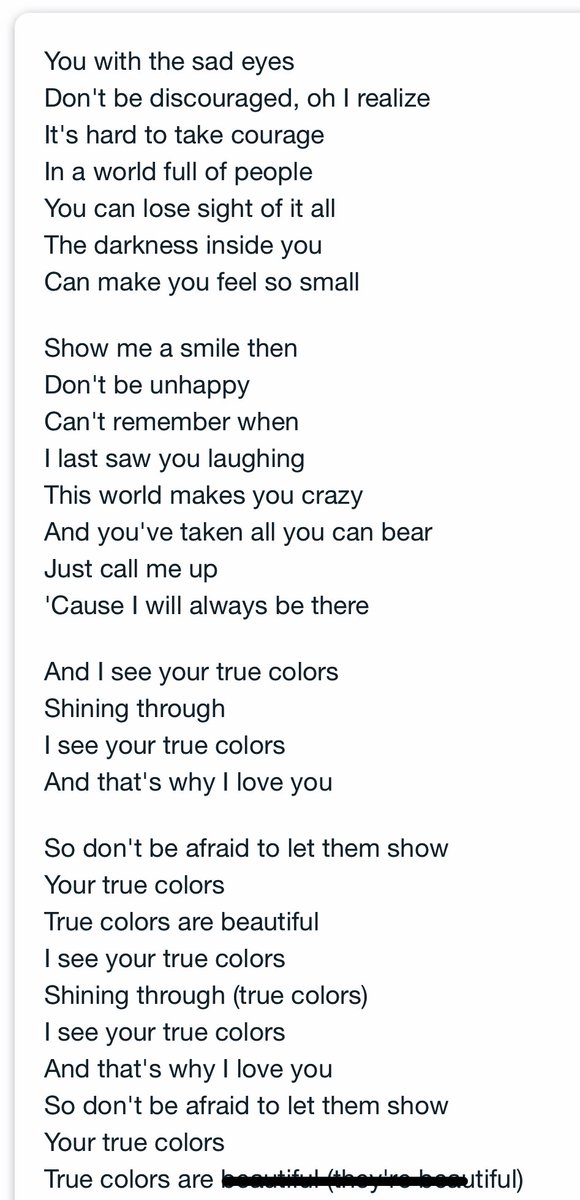MwalimuRachel's tweet photo. I don’t know who needs to hear this, but just wanted to share. Lyrics to True Colours by Cyndi Lauper 🌈 #BossConversations #NRGBreakfastClub @NRGRadioKenya https://t.co/Aj9OFVTub5