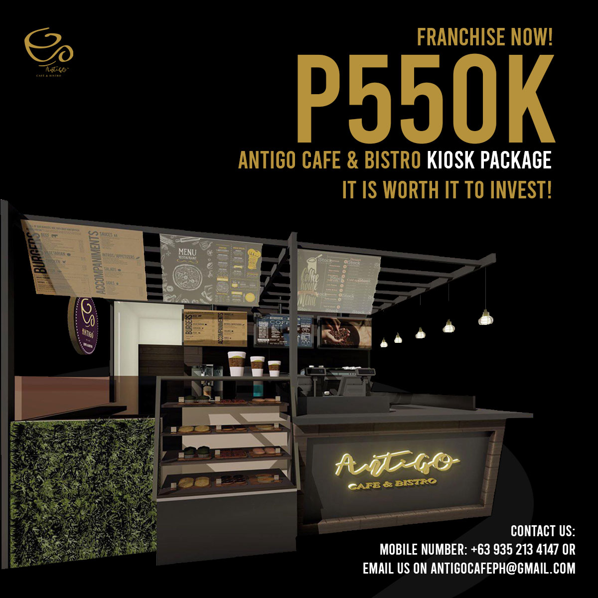 AntigoArtisan's tweet photo. The Antigo Cafe &amp; Bistro franchise package for a coffee shop is reasonable and with their growing market, your investment won't go to waste! 

#CoffeeShop #Franchise #OpenForFranchise #DreamCoffee #CoffeeLover #AntigoCafe https://t.co/MtspKoY8NR