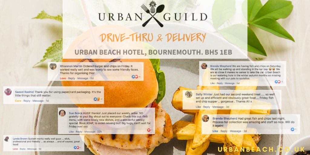 A huge thanks for all the awesome feedback on the Drive-Thru and delivery we've been trialling 🙏. If you can order today for tomorrow it really helps us plan. Thanks so much 😁 takeaway.urbanguild.co.uk