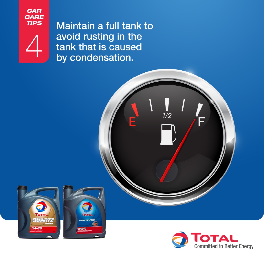 TotalEnergiesUG's tweet image. 🤔💡 CAR CARE TIP: Maintain a full tank to avoid rusting in the tank that is caused by condensation.

#TOTALCarCare, Keep your car in a good condition during the lockdown. #StaySafeUG
#TOTALQuartz #TOTALRubia #ResponsibleEnergyMajor