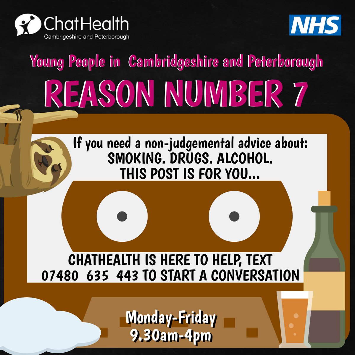 CambsPboroCYP's tweet photo. If you know a young person aged 11-19 who lives in #Cambs or #Pboro who is struggling and needs support, please tell them to TEXT ChatHealth on 07480 635 443 for vital advice and support. REASON 7… #ChatHealthCambsPboro #ChatHealthIsHereToHelp @CPFT_NHS @ccs_nhst @CambsPboroCCG https://t.co/jPo1SI3o4r