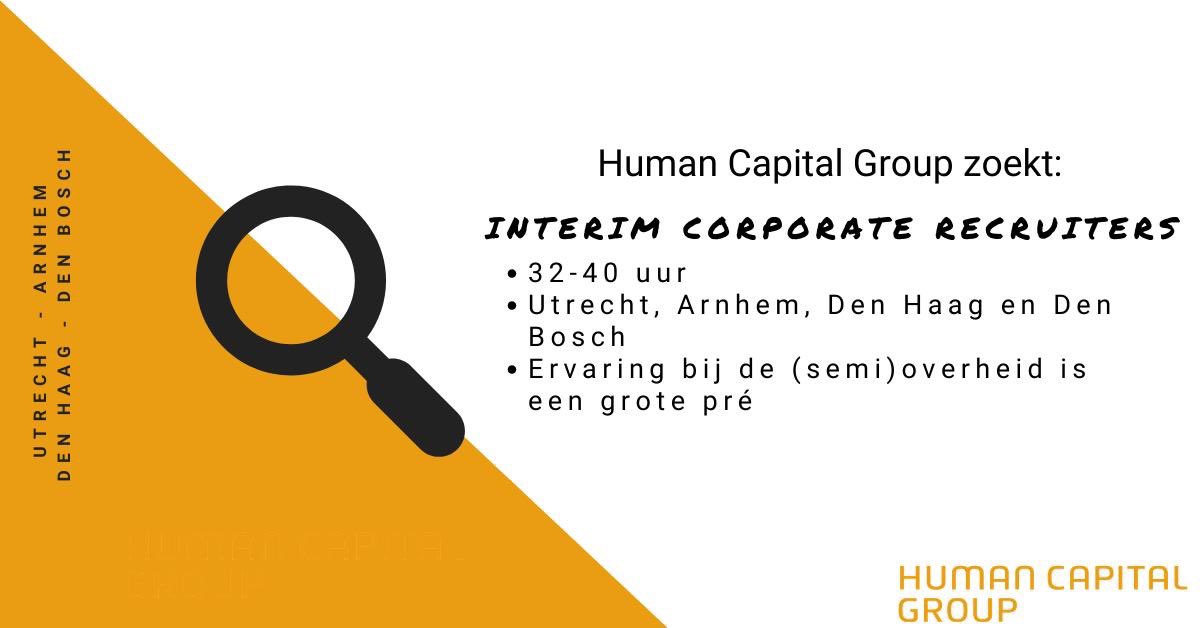 Human Capital Group zoekt interim corporate recruiters met minimaal 5 jaar ervaring. Ervaring bij de (semi)overheid is een grote pré.
Er zijn startmomenten in juni, juli en augustus. Het aantal uur per week is 32-40 en de standplaats is o.a. Utrecht, Arnhem, Den Haag en Den Bosch