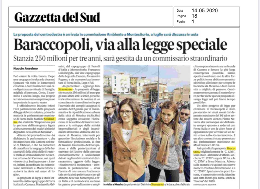 #BaraccopoliMessina: iniziato iter per l’approvazione della mia #propostadilegge finalizzata ad eliminare per sempre la centenaria vergogna delle baracche di Messina, nelle quali vivono 8000 persone! Grazie a <a href="/msgelmini/">Mariastella Gelmini</a> per aver sostenuto questa battaglia di civiltà