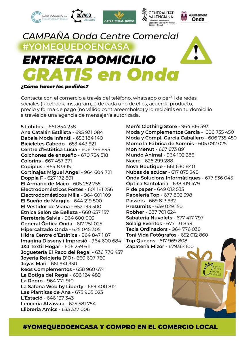ondacc's tweet photo. 54 comercios de la asociación Onda Centre Comercial listos para enviar tus pedidos a domicilio en Onda GRATIS

Ahora más que nunca INVIERTE en el Comercio local de Onda. 💚 https://t.co/IIszDXx0F3