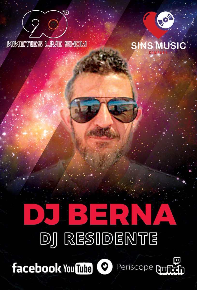 sinscompany's tweet photo. Este Sábado no te pierdas nuestro nuevo Residente Dj Berna en nuestro programa dedicado a la música de los 90

No te pierdas Nineties Live Show este Sábado con Dj Berna desde las 18h en
#Facebook #YouTube #Periscope #twich

#vamosadarlecaña https://t.co/4XsvknfgXU