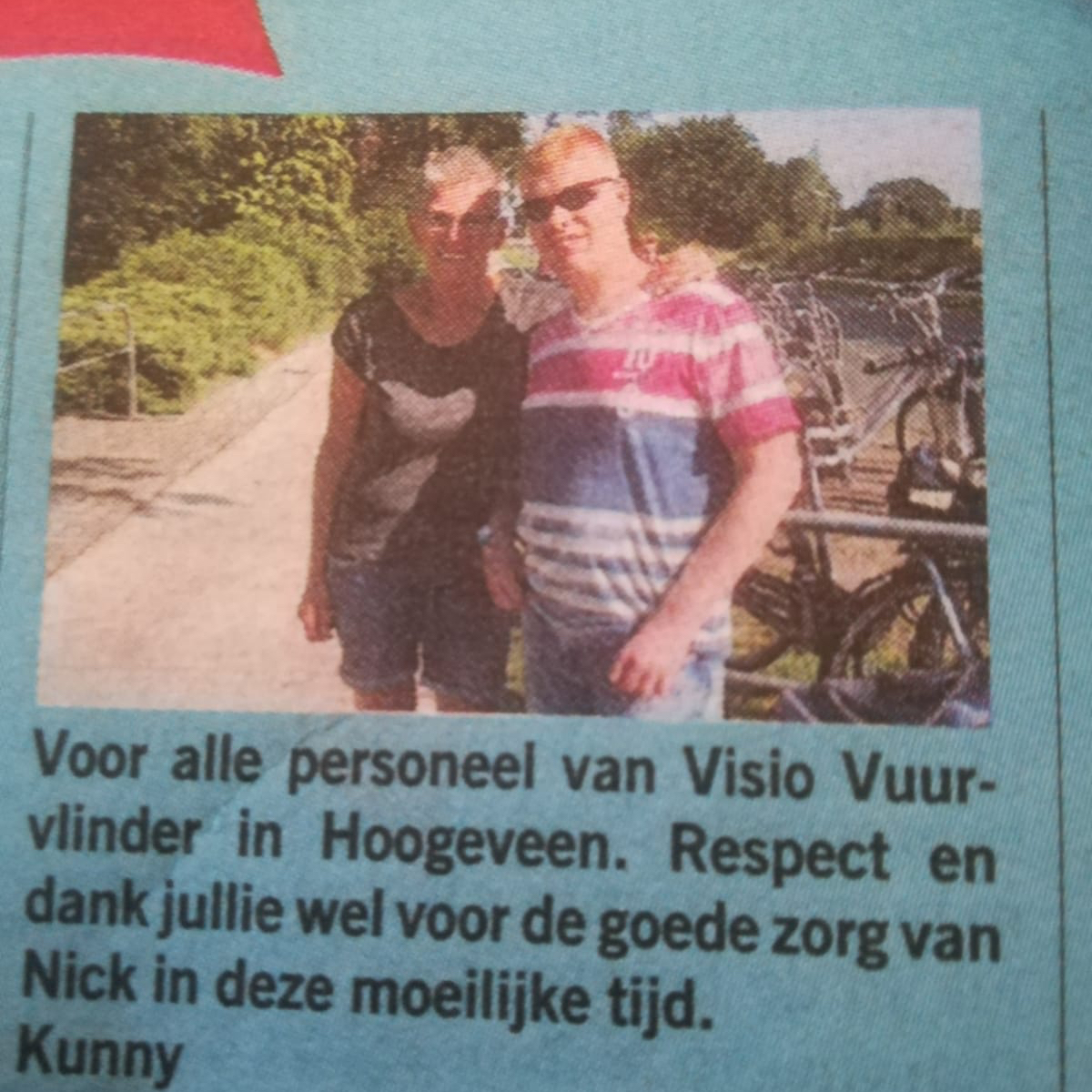 Een teken van waardering voor medewerkers van de Vuurvlinder in Hoogeveen, gezien in het Dagblad van het Noorden.
 <a href="/dvhn_nl/">Dagblad van het Noorden</a> #ikzorg