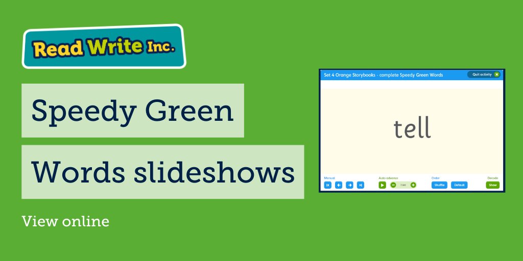 Oxford Primary on X: "Speedy Green Word slideshows are a great way to help  with children's reading fluency, now available for all Read Write Inc.  levels on Oxford Owl for Home. Guidance