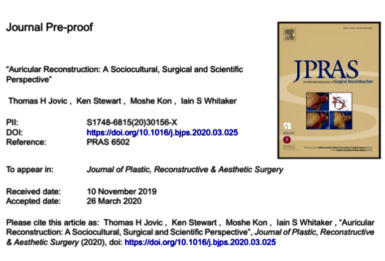 ReconRegen's tweet photo. Great to get the Proofs of our recent article on Ear Reconstruction in JPRAS. @thjovic @JPRASurg @BAPRASvoice https://t.co/2N27eQMzQj