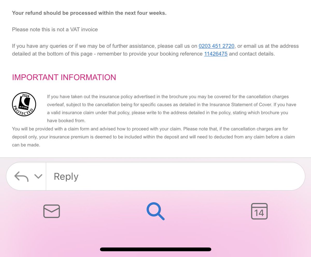 Wez888's tweet image. 9th April you sent this! Still waiting... 3 days I’ve tried to call you both and finally just got through and now your automated system is saying I’ll get my refund 4 weeks after departure date which was the 13th May! It’s appalling!!!!!!! @bbcnews @UkOmbudsman
