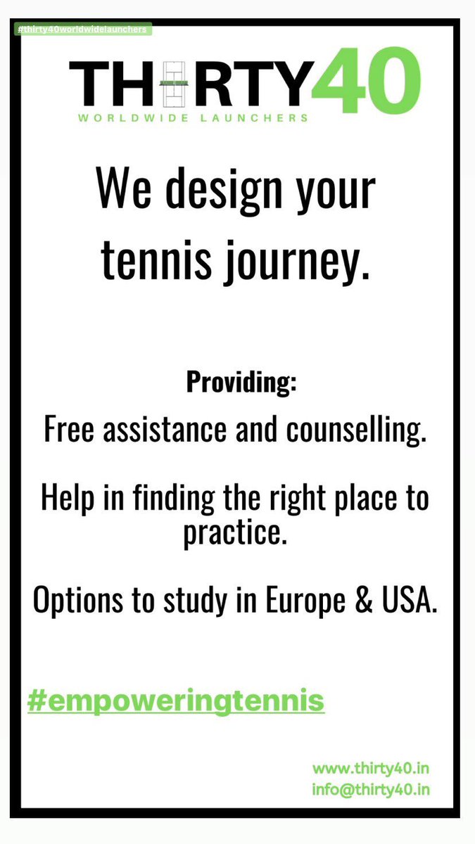 _thirty40's tweet photo. We provide free assistance and counselling to every tennis player. 
Contact us for any type of query.
#tennis #TennisAtHome #indiansports #sports #rogerfederer #tennisunited #counselling #free #thirty40worldwidelaunchers #empoweringtennis https://t.co/r4dCYkHKyQ