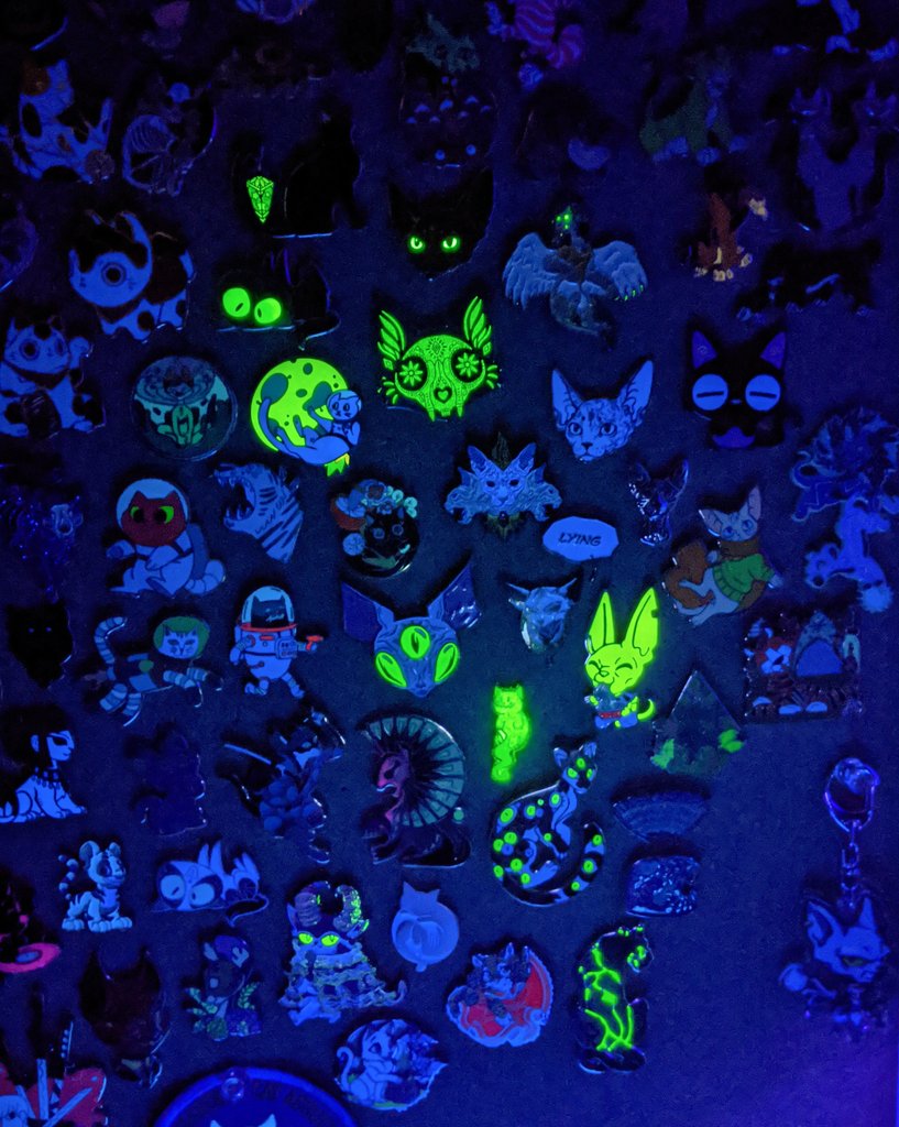 KikiDoodleTweet's tweet photo. You all need to better advertise when your pins glow in the dark!!! I only knew that 3-4 of these glowed and discovered the rest when I was testing the lion's glow at night 😹 so fun!!! https://t.co/dYqzIBW7Jc