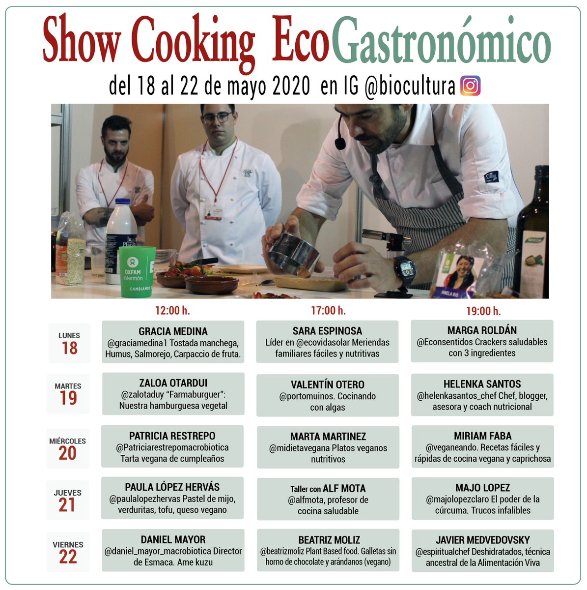 VidaSana_AVS's tweet photo. Del 18 al 22 de mayo en Directo IG de @biocultura #BioCultura15 talleres de los mejores #chefs eco del momento programa completo @graciasmedina1 @alfmota @zalotaduy @Ecovidasolar @econsentidos @portomuinos @Jikarifly  @midietavegana @veganeando @tinotero2 Comparte! https://t.co/nbAtTYONtq