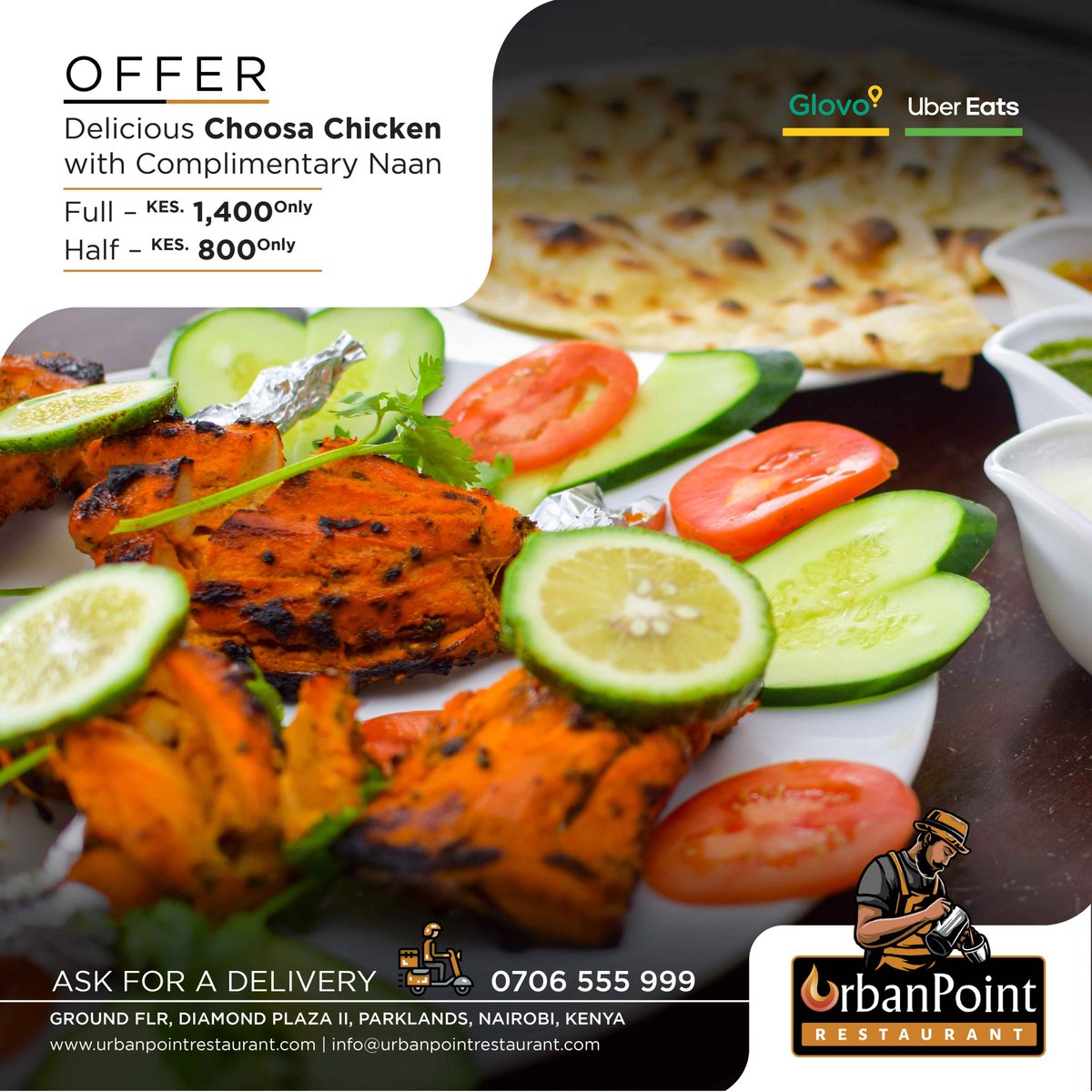 UrbanPointRest's tweet photo. Delicious CHOOSA CHICKEN with Complimentary Naan.
We Deliver, Call 0706 555 999
FULL CHICKEN – KES. 1,400 Only
HALF CHICKEN – KES. 800 Only

You can also find Urban Point Restaurant on Glovo and Uber Eats. Visit https://t.co/uaiQc6e5wN for more offers! https://t.co/H2k3kDvseL