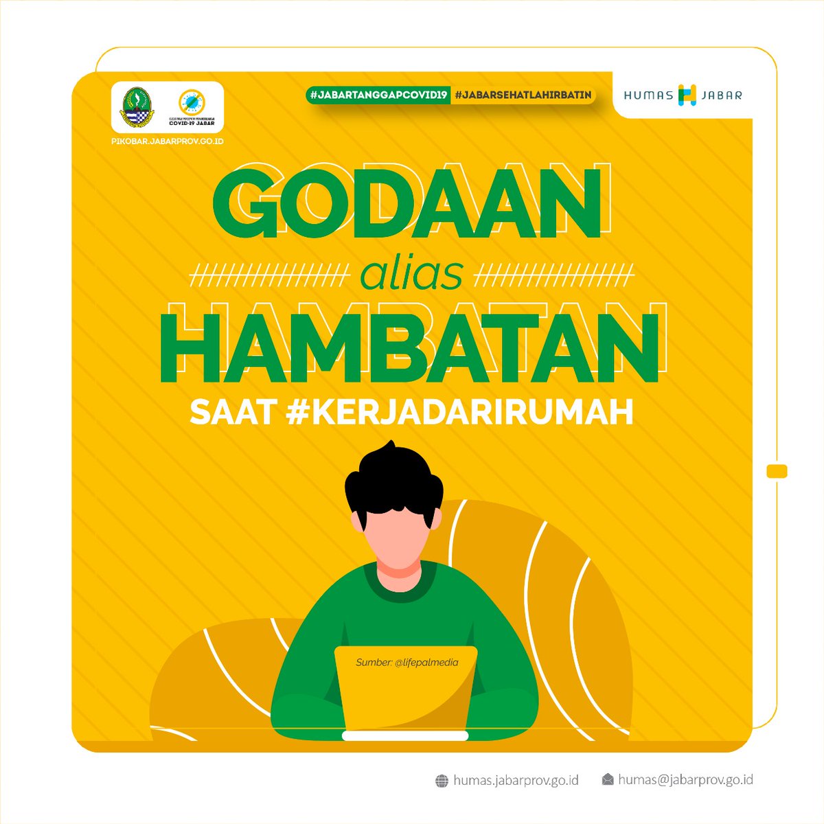 humasjabar's tweet photo. Jangan sampai dengan work from home ini, wargi terlena dengan rayuan kasur dan teman-temannya 😩
.
Naah, #Timhumasjabar punya rekomendasi agar wargi tetap produktif walaupun kerja dari rumah nih👌
.
Apa aja sih min ? Yuuuuk simak baik-baik wargi Jabaar tersayaang😎 https://t.co/jK2l8r8Eos