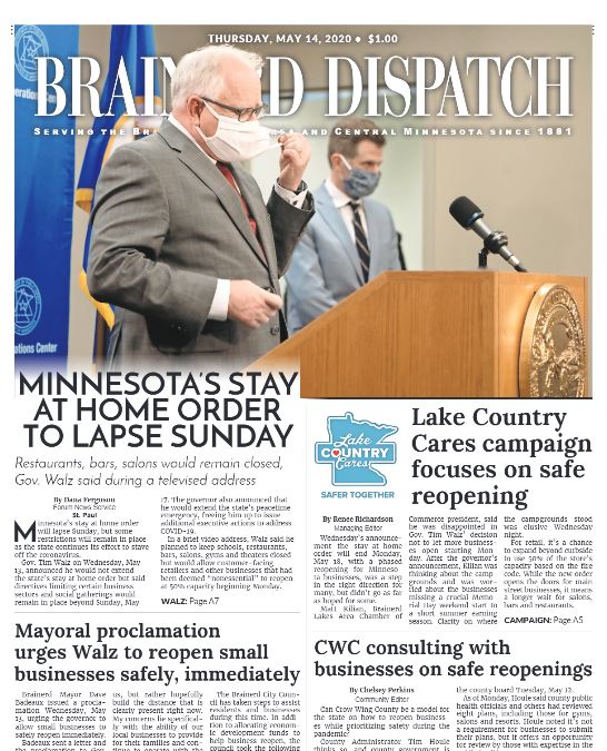 Dispatchbizbuzz's tweet photo. Incredible times. Here's an early look at Thursday's #brainerddispatch. You can read the complete stories at https://t.co/hVqmjGxtlP via our e-paper, online, app, pick up a print copy or get it delivered to your home. Want local news? Support local journalism. https://t.co/D24K9xsqDq