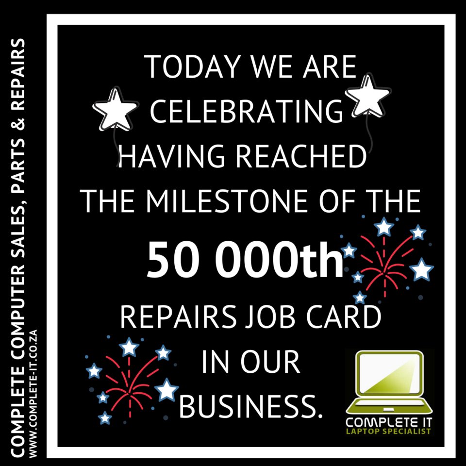 CompleteITCT's tweet image. A big celebration and accomplishment for our team today -  we celebrate opening our 50 000th job repair card.  
#completeit #completecomputerrepairs #computerrepairs #service #jobcard #clients #50000 #repairs #completeit #computersales #computerparts #computersales #edgemead