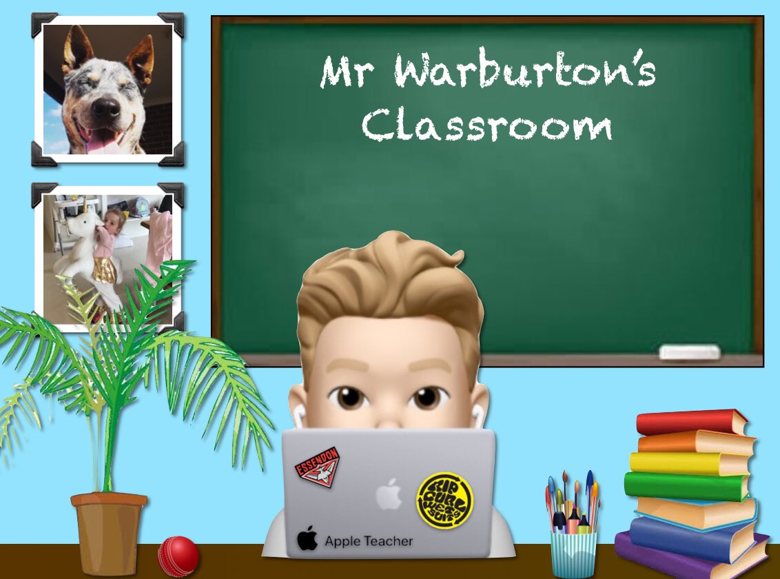 tjwarburton's tweet photo. Need a break from the routine of planning and lesson recording?
What started as a @mat6453 inspired #MemojiLaptop design quickly evolved into a new digital classroom using #Keynote.
It was just the refresher I needed.
#AppleEDUchat #appleteacher @AppleEDU @essendonfc https://t.co/Cc5hw0G49l