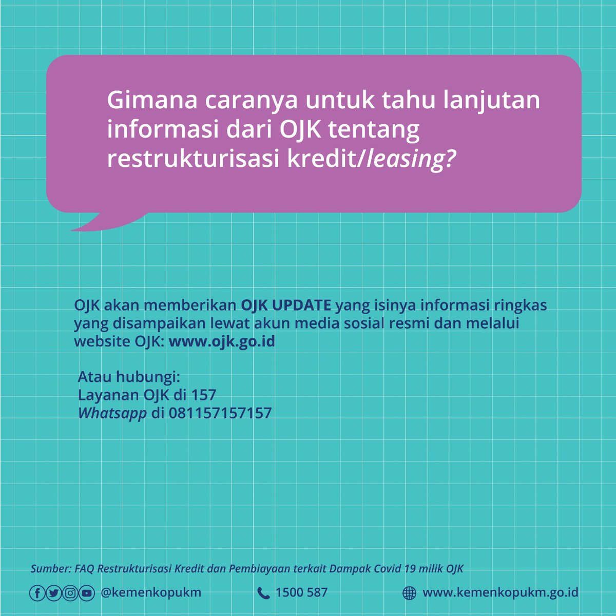 kemenkop_'s tweet photo. Sobat KUKM harus melakukan pengajuan terlebih dahulu ke lembaga yang memberikan kredit.
Nantinya, mereka yang akan menilai apakah Sobat bisa mendapatkan kelonggaran atau tidak. Jadi, sudahkah sobat mengajukan restrukturisasi kredit ini?

#SiapBersamaKUMKM
#DiRumahAja https://t.co/4utqp2qWxr