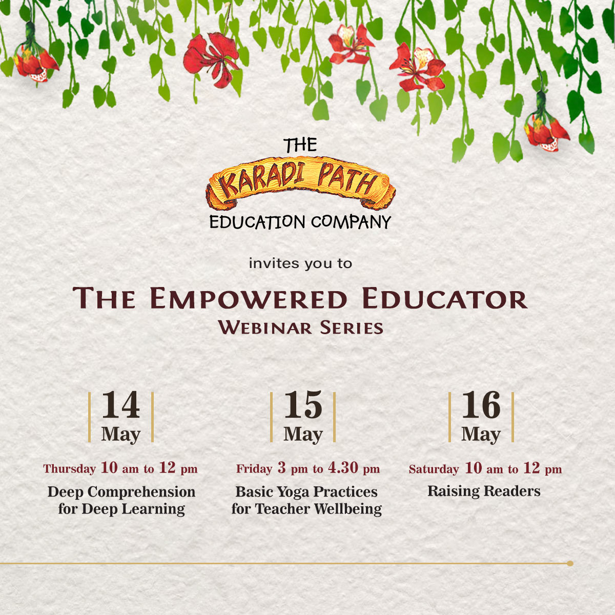 KaradiPath's tweet image. Join us for Karadi Path&apos;s Empowered Educator Webinar Series, starting today! :D 
#karadipath #deepcomprehension #deeplearning #teacherwellbeing #raisingreaders