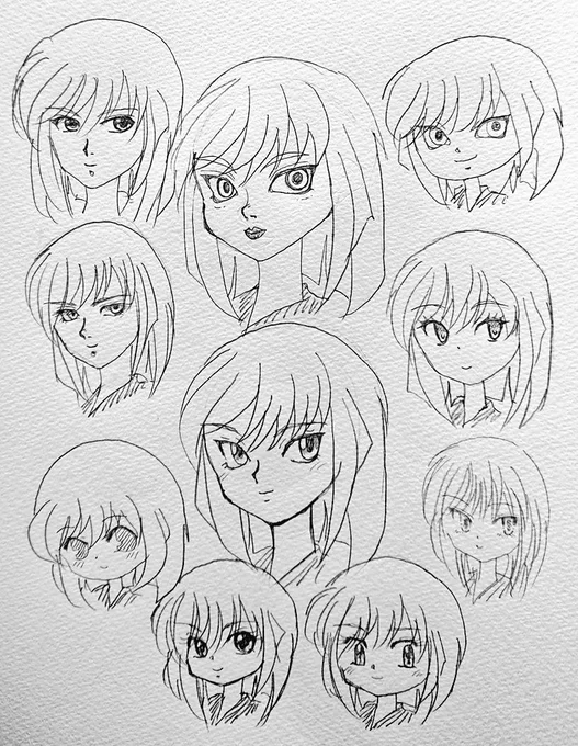 今日のお昼のお絵描き
絵柄遊び
全部同じキャラ 
