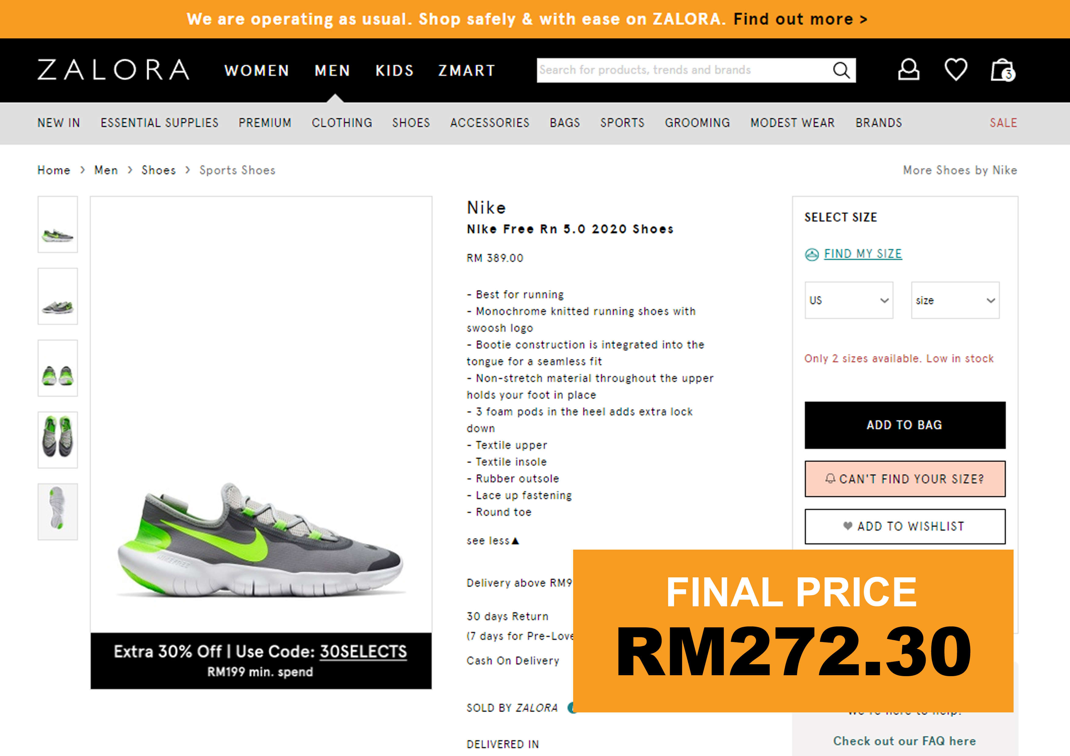 Pemburu Tiket Murah on X Nike 30 off di Zalora Nike Malaysia Nike Free RN 5.0 2020 Final price RM272.30 Promo code 30 OFF Zalora 30SELECTS Link https t M7pGQW25rd Nike NIKE30 Link