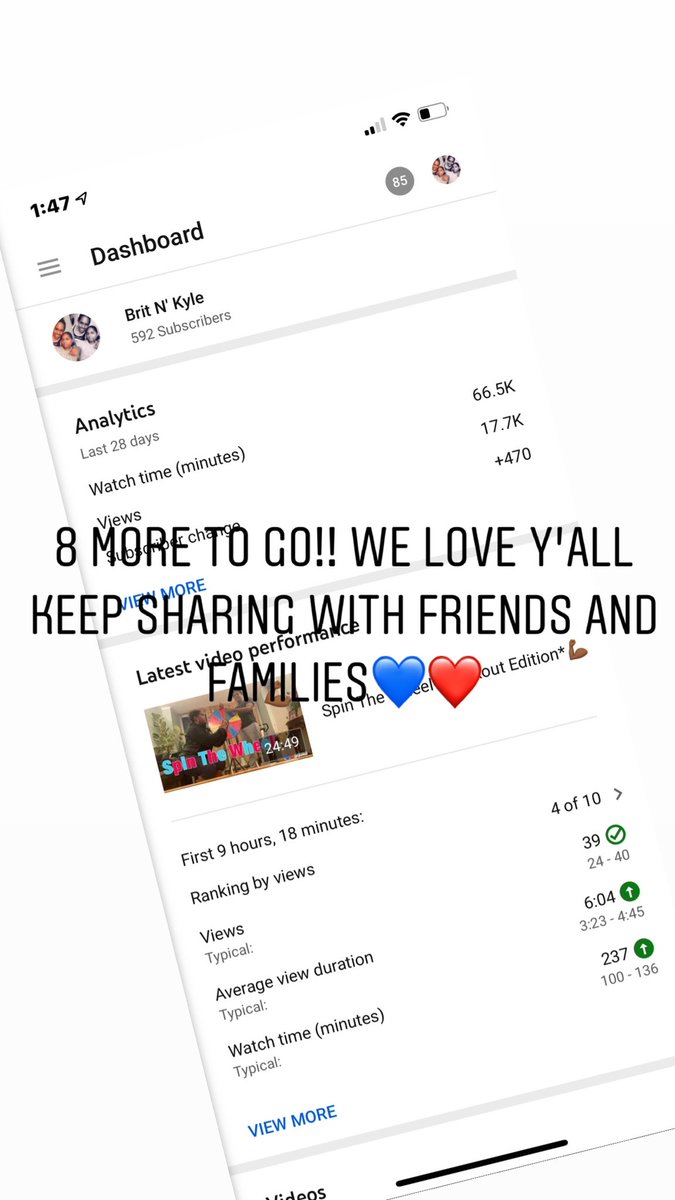 britg_4's tweet photo. Almost at 600!! Share with friends and families, I promise we’re keeping you entertained💙❤️ Link is in my bio💯 Love you guys😘 
#youtubers #subscribers #roadto1K #bksquad #britnkyle #love #respect #family #foreverandalways #vibes #entertainment #share #wednesdaymorning https://t.co/nmJ3NySZzy