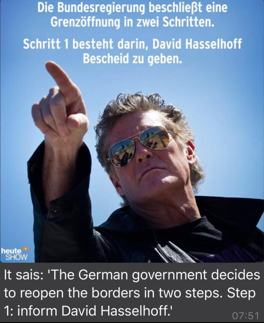 DavidHasselhoff's tweet photo. I’m on my way! - Hoff!! 😃
Bin schon auf’m Weg! - Hoff!! 😃@heuteshow #heuteshow #zdf #DavidHasselhoff #Hoff https://t.co/Ll4kIXlSWZ