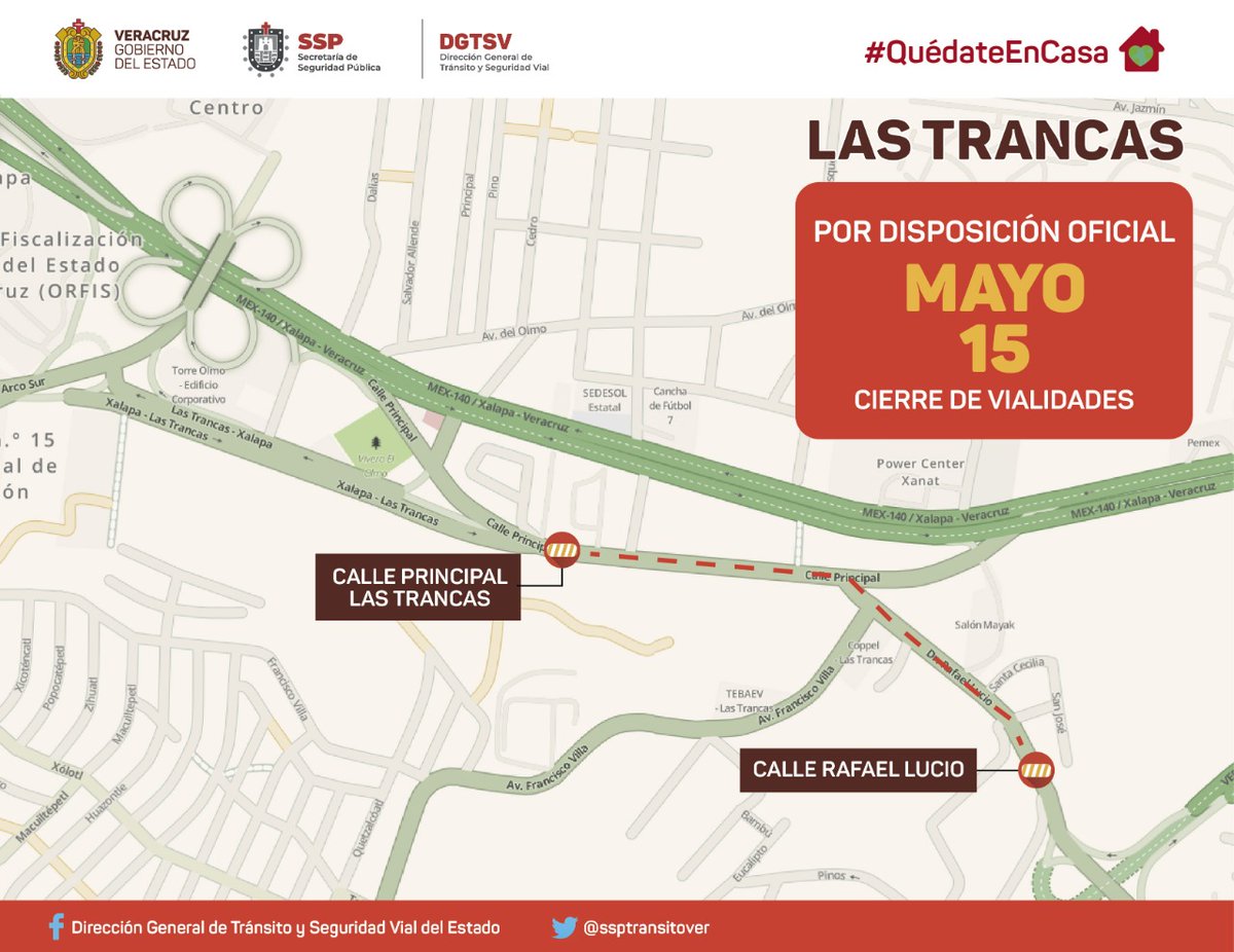 VialidadXalapa's tweet photo. Zonas que permanecerán cerradas del 14 al 17 de mayo por disposición oficial.
Atendamos las medidas de prevención. https://t.co/WPp0e0AMCW