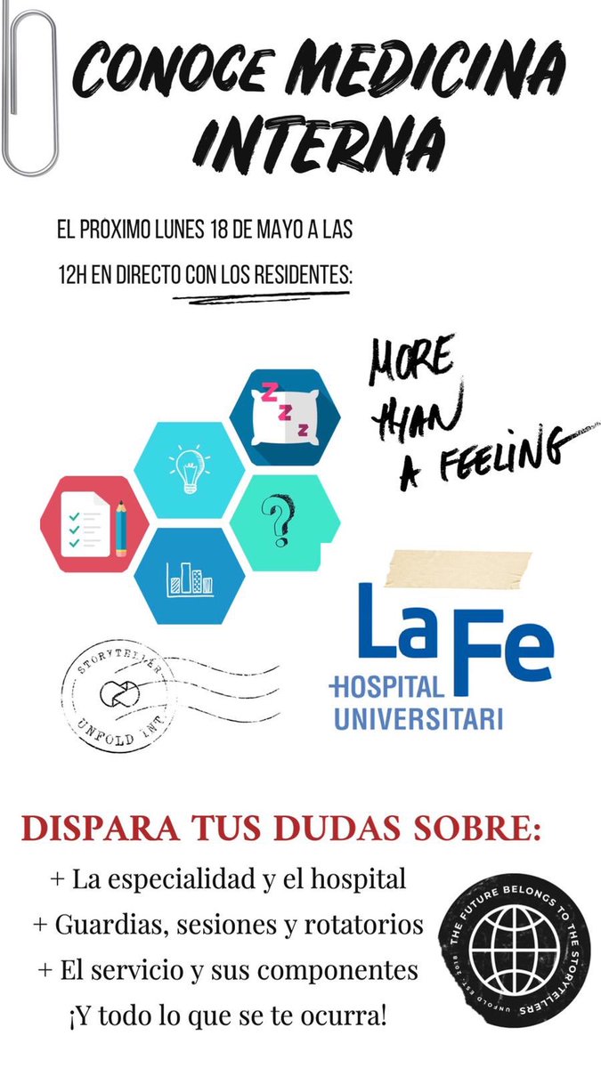 Hemos adaptado las Jornadas Abiertas para futuros médicos residentes, a los tiempos actuales de confinamiento. Os esperamos el lunes 18 de mayo en el siguiente enlace. ¡No faltes y despeja tus dudas! <a href="/Sociedad_SEMI/">Sociedad Española de Medicina Interna (SEMI)</a> <a href="/HospitalLaFe/">HospitalLaFe</a> 
bit.ly/2ArJCnX