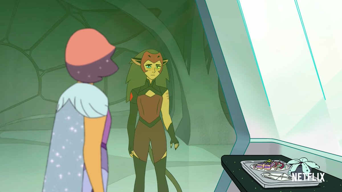 EPISODE ONE:: Horde Prime Clones touch down on Etheria. Adora is very stressed.: Glimmer and Catra with the green “door” thing from the trailer. Dinner scene with Horde Prime. Stress, then they go to sleep.