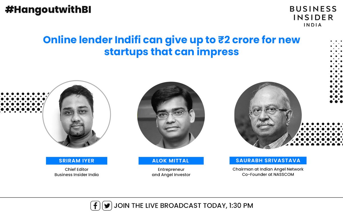 BiIndia's tweet photo. #HangoutwithBI | Online lender #Indifi can give up to ₹2 crore for new startups.

Tune in for an insightful conversation on this with @nasscom's @TheSaurabhSri, entrepreneur @alokmittal001 and @BiIndia's @iyer_sriram 

Check out this exclusive conversation to know if you qualify https://t.co/ekN0nAJyLJ