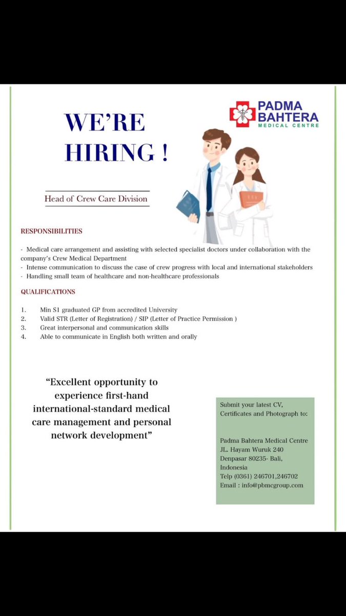 Mohon dibantu dok lowongan utk staff dokter di Bali <a href="/blogdokter/">dokterMade</a>