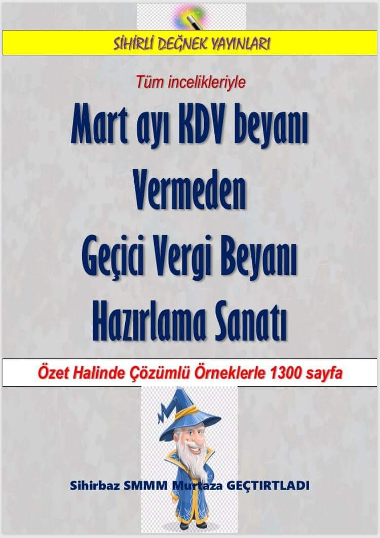 Üniversite Hocam Mustafa UÇKAÇ Hazırlamis :) 
Özet halinde 1.300 Sayfa. 
İsterseniz konusayim Mail olarak yonlendirsin(!) :)))
#GeçiciVergi
#GeçiciVergiErtelensin
#SokağaÇıkmaKısıtlamasından
#MuafMeslek :) 
#MaliMüşavir
#Muhasebe
<a href="/MuhasebeBT/">Muhasebe Bilenler</a>
