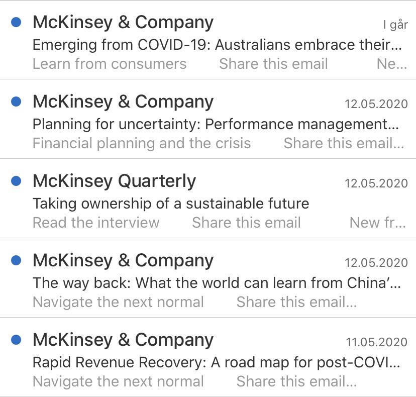 Botolstrup's tweet photo. Note to self: be alert if ever signing up for a @McKinsey newsletter again. You think you sign up for one thing and suddenly your inbox is being flooded with multiple newsletters #crabgrass https://t.co/Xp3lmGpGrP