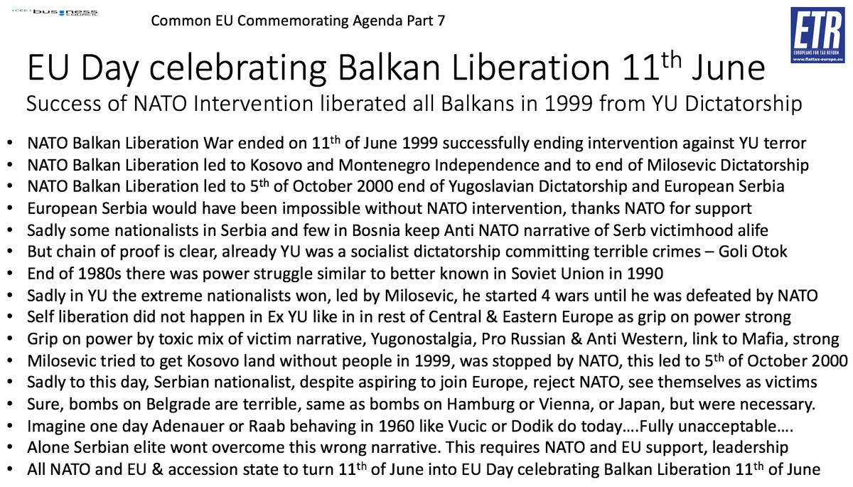 GunterFehlinger's tweet photo. ETR calls for turning 11th of June into EU official Day celebrating Balkan Liberation in 1999. @NATO @EUCouncil @EU_Commission @Europarl_EN please celebrate the courage making #EuropeanBalkans possible! @akk @EsperDoD @jensstoltenberg @GiuseppeConteIT @kmitsotakis @USAmbNATO https://t.co/KHAQFg4pxy