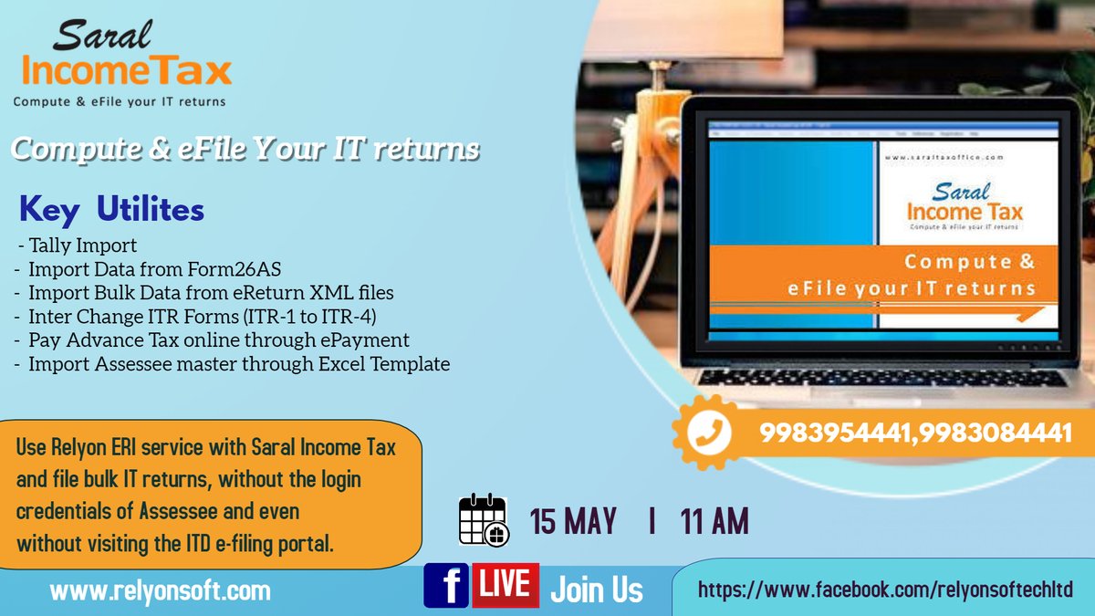relyoncsd's tweet photo. Hello Everyone Relyon softech hosting live demo 15 may  for INCOME TAX.
Find below link to join us:

https://t.co/ig6kKS7TyM

https://t.co/oGvvfaHgSu

https://t.co/pO8SsCbkmx

#saralincometax #taxation #relyonjaipur  #punjab #rajasthan #livedemo #saraltds #saralgst #incometax https://t.co/WOgxU6q427