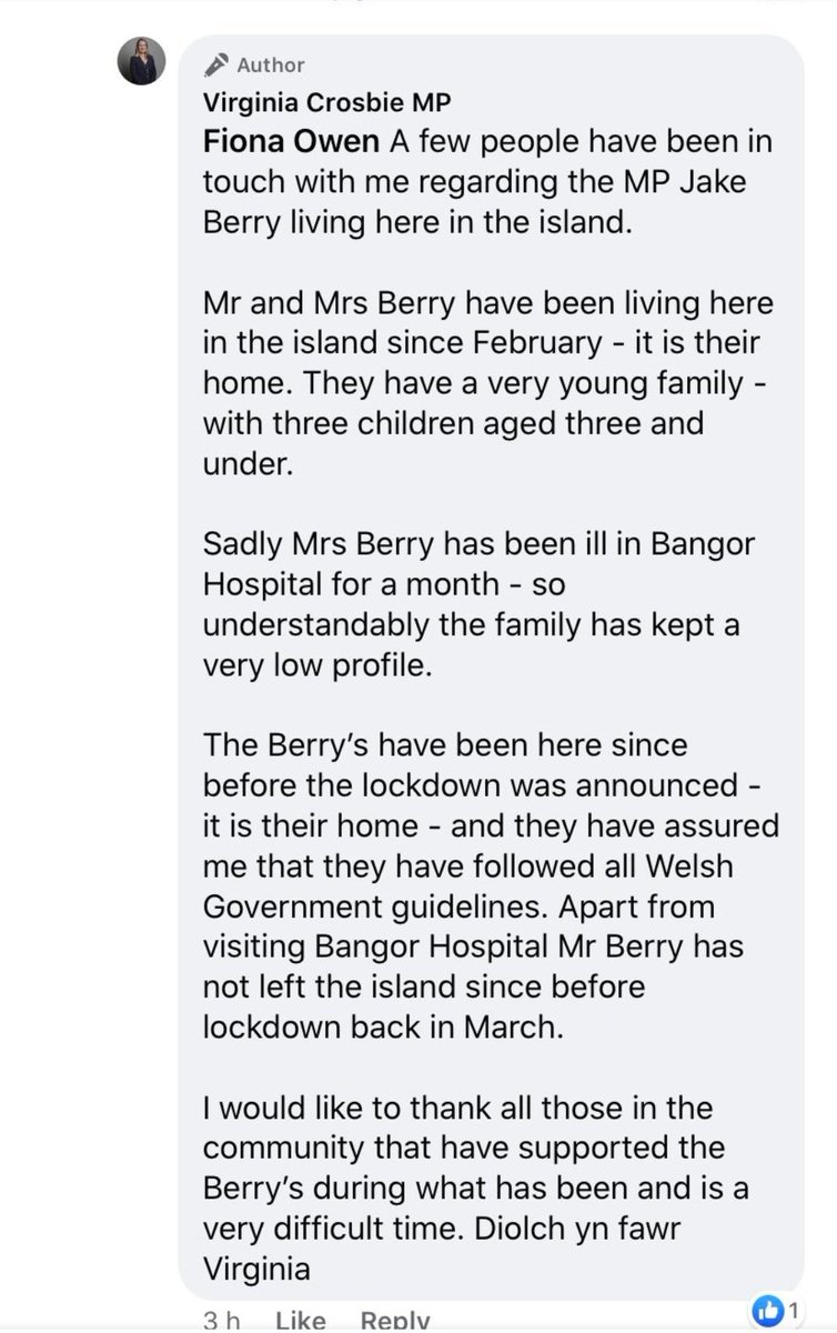 Yesterday I asked for clarification regarding  @JakeBerry MP in Lancashire being here on Ynys Môn.Diolch  @VirginiaCrosbie for clarification.Clearly we all wish Mrs Berry the best of health.You say he's been here since February. The photo provided doesn't suggest this is so?