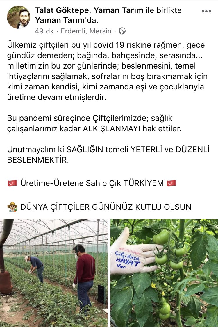 🇹🇷 Dünya Çiftçiler Günü Kutlu Olsun
#BizBizeYeteriz #DuenyaCiftciGuenue 
<a href="/TCTarim/">T.C. Tarım ve Orman Bakanlığı</a> <a href="/bekirpakdemirli/">Dr. Bekir Pakdemirli</a>