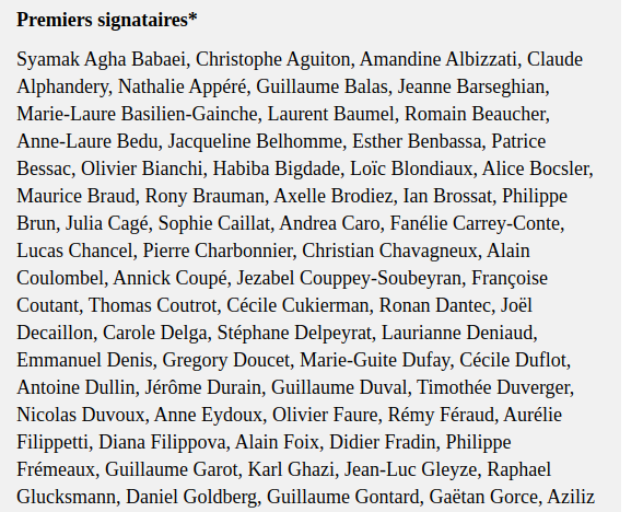 Lisons mntnt la liste des signataires de la tribune de l'Obs qui prône l'extension des TZC.Qqch me dit qu'ils sont peu concernés par le chômage... et en ont une connaissance toute...bref... Ian Brossat, donc et puis?