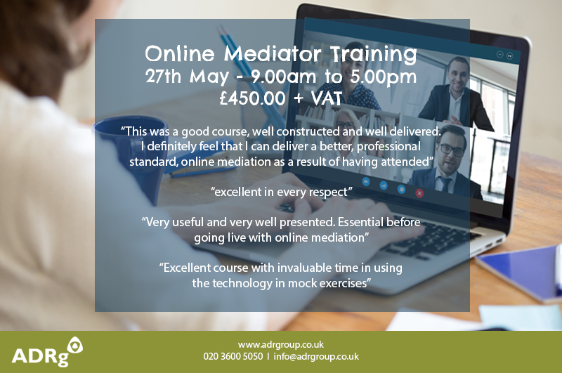 ADRgMediation's tweet photo. We are pleased to confirm the date of our next online mediator training course. This is an essential course for anyone looking to conduct mediations online.
To book, click here: https://t.co/MLv7jb0o9O
#adrgroup #adrg #adr #mediation #mediationtraining #onlinemediation https://t.co/gntYiiVNTn