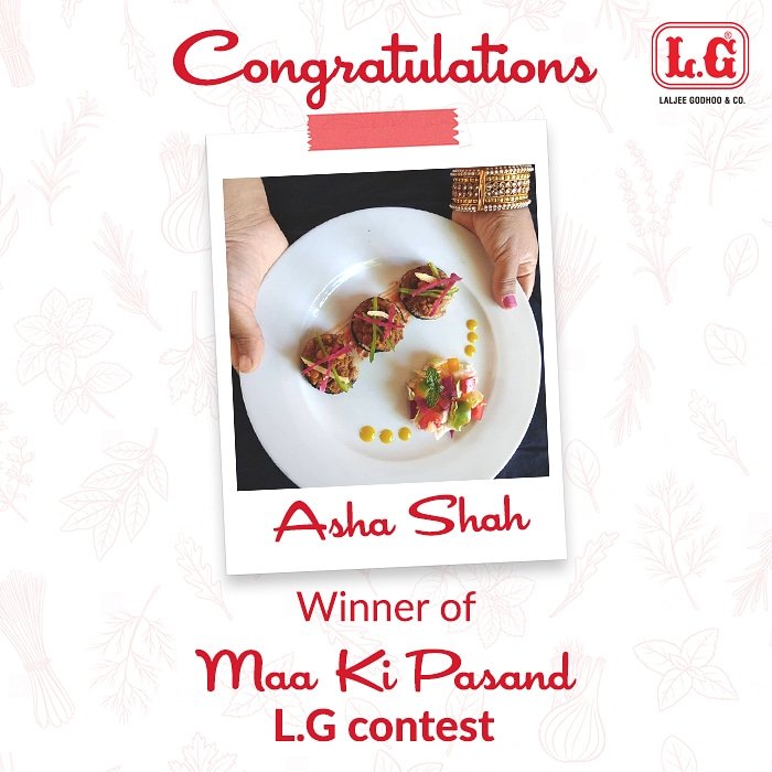 We're glad to announce Asha Shah as the winner of Maa Ki Pasand LG contest. Join us live on Instagram on Sunday at 5 p.m. and watch <a href="/harpalsokhi/">Harpal Singh Sokhi</a> recreate this winning recipe with the #winner herself. 

#LGhing #MaaKiPasandLG #contest  #InstagramLive #Congratulations